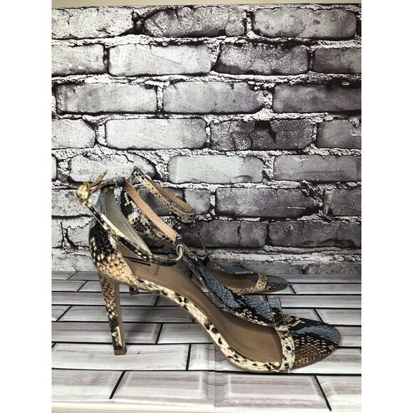 Ava & Aiden Blue Leather Snake Skin Open Toe Strap Stiletto Heels Women Sz 9.5M - Picture 1 of 16